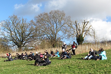 Walking group in countryside